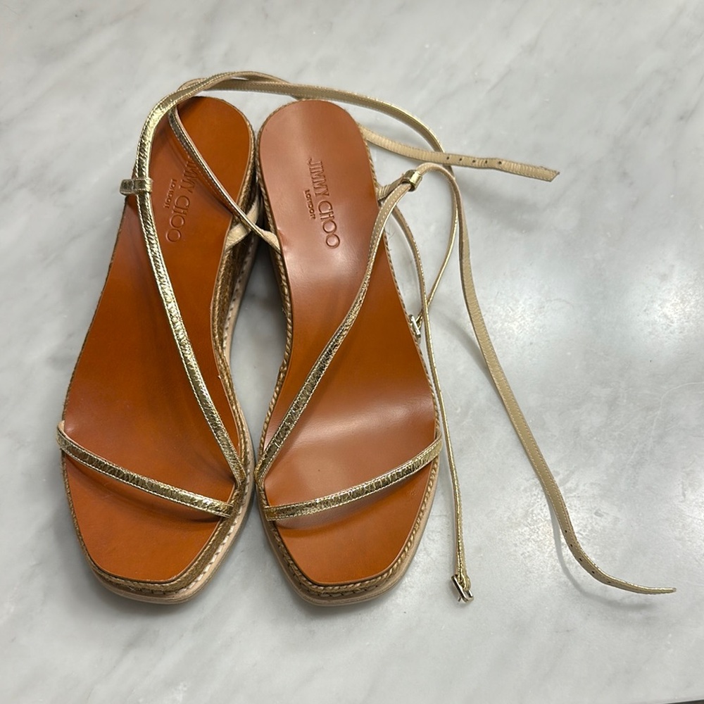 Jimmy Choo Metallic Wedge Espadrille Sandals